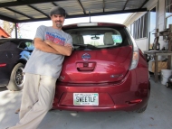 Jonathan Overly and his former Nissan Leaf, 'SweetLF'